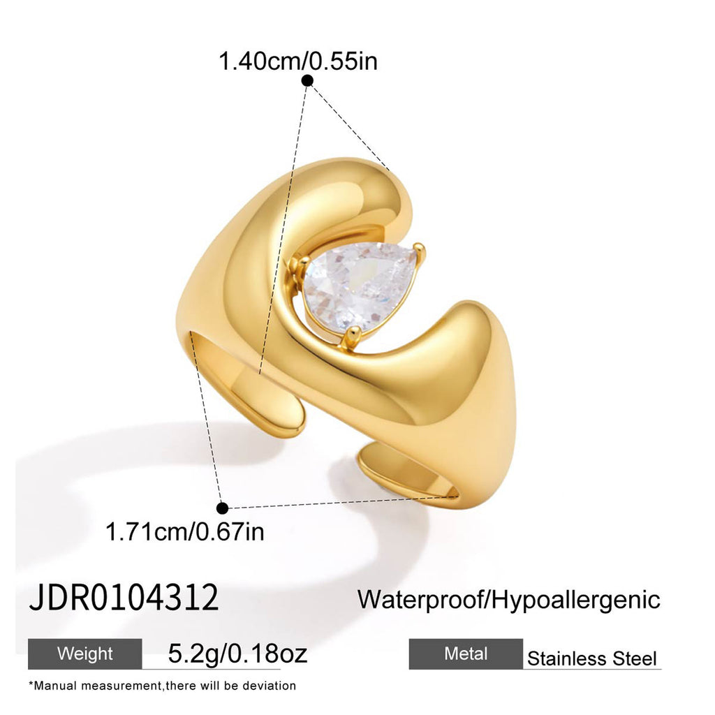 Maatschema Hoefijzer Zirkonia Open Ring - roestvrij staal, goudkleurig