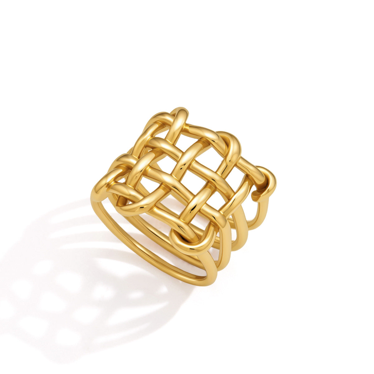 Goudkleurige gevlochten statement ring van roestvrij staal