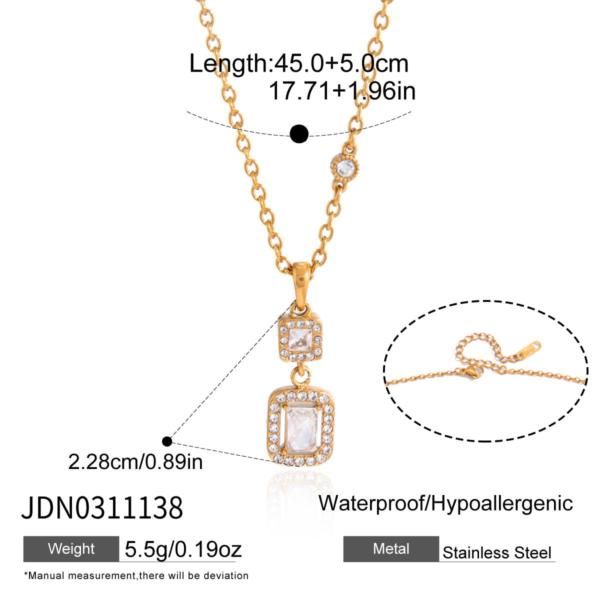Specificaties crystal pendant variant: lengte 45+5cm, gewicht 5,5g, roestvrij staal, waterbestendig en hypoallergeen